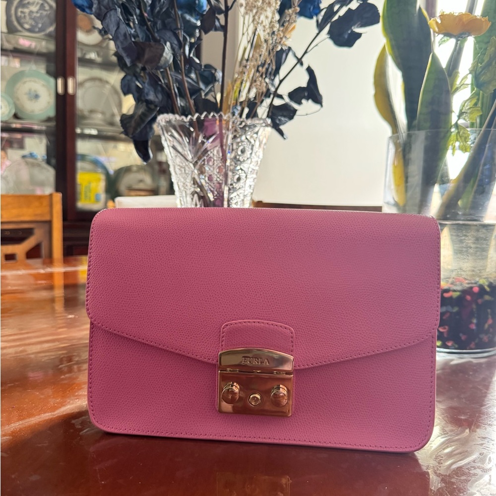 Furla Pink Clutch with Gold Accents